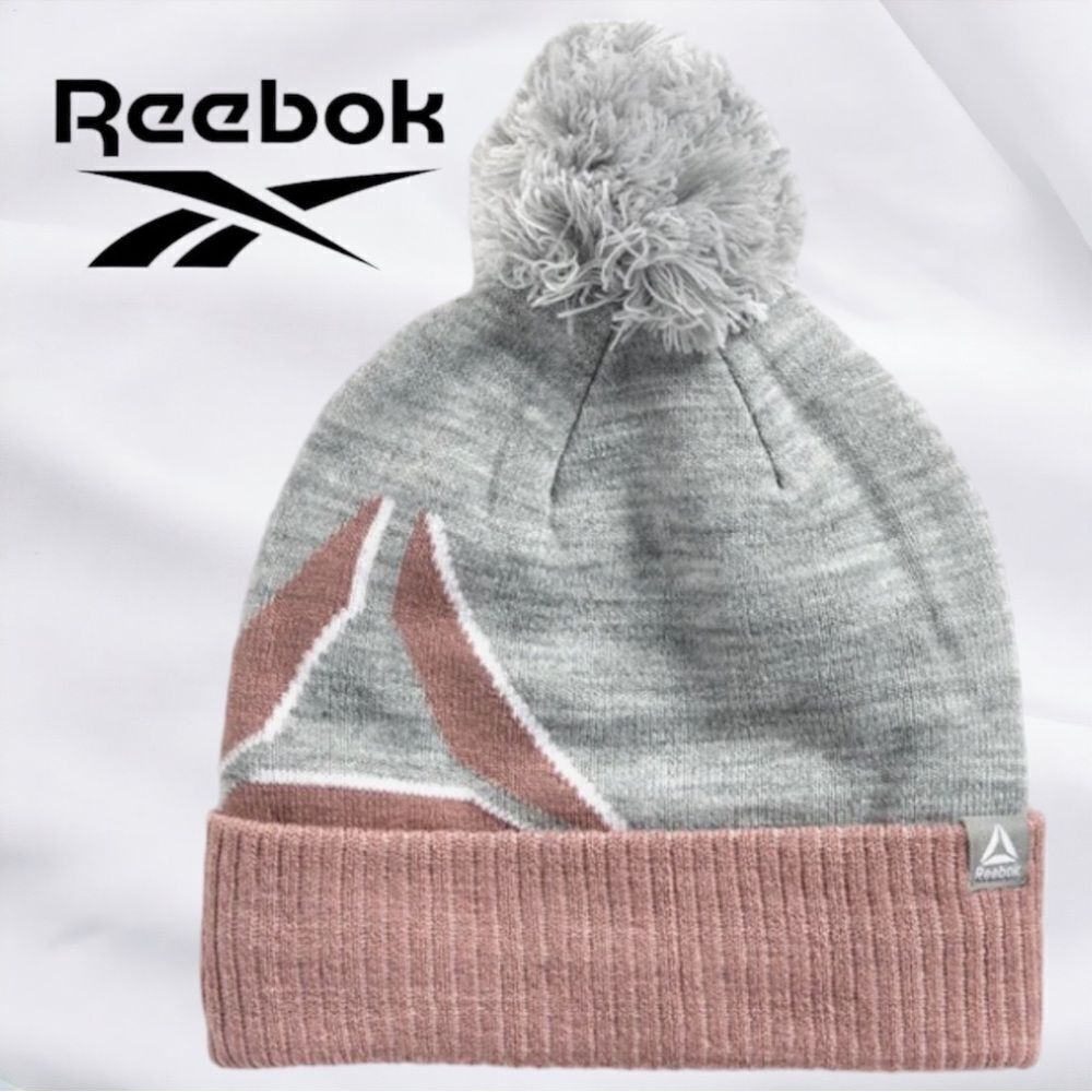 REEBOK Women's Logo Intarsia Pom Beanie Hat NEW